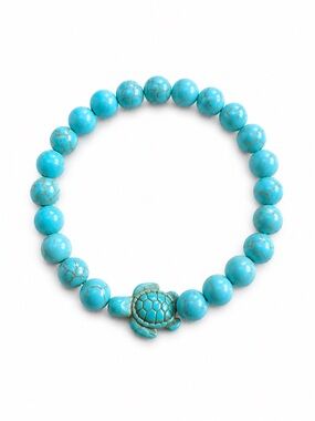 Turquoise Turtle Stretch Bead Bracelet Beach Coastal Boho Ocean Jewelry
